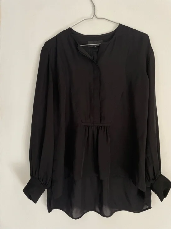 Nili Lotan Black Silk Blouse XS Relaxed Draped Minimalist Top - Picture 2 of 7